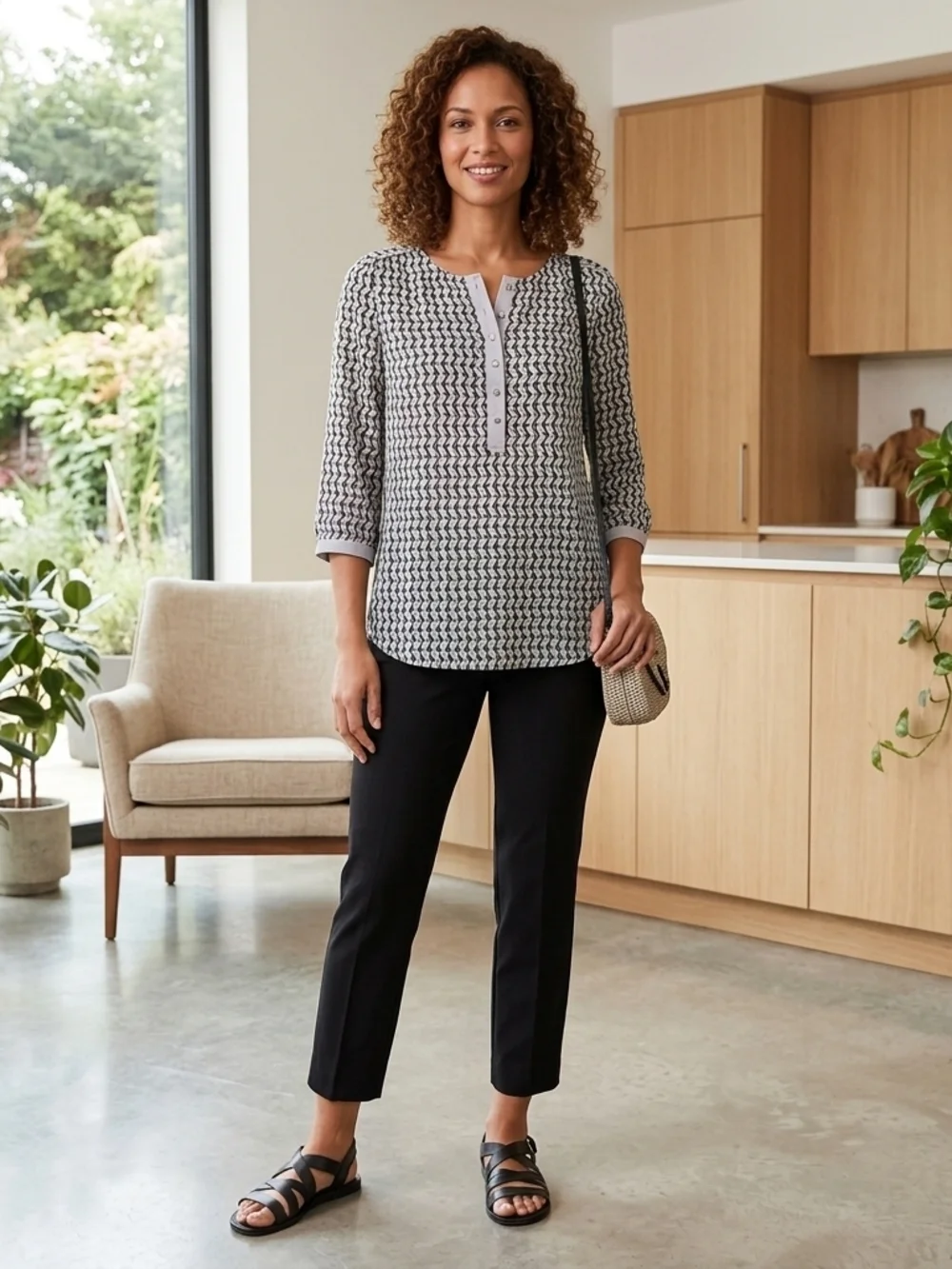Banana Republic Black & White Geometric Print Chiffon Blouse Size Small